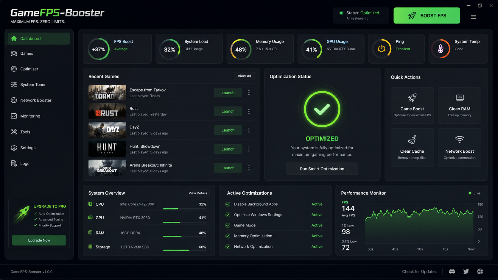 GameFPS Booster Interface